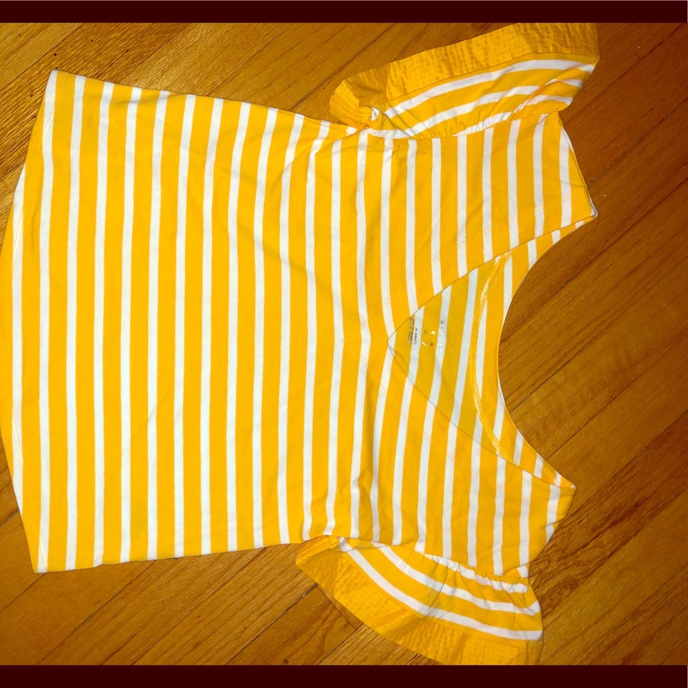 Striped Yellow Frill Sleeve T-shirt